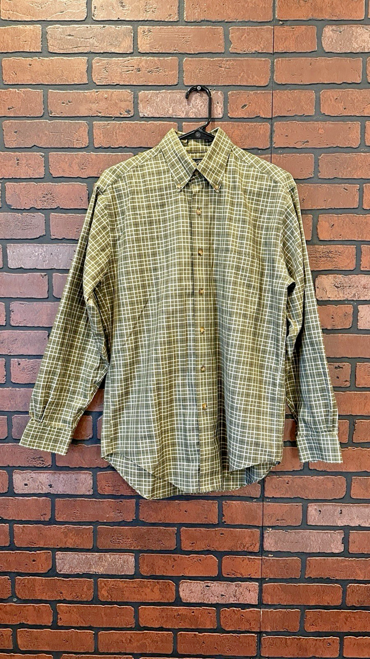 Brooks Brothers Men’s Sage Green Plaid Long Sleeve Button Up Shirt